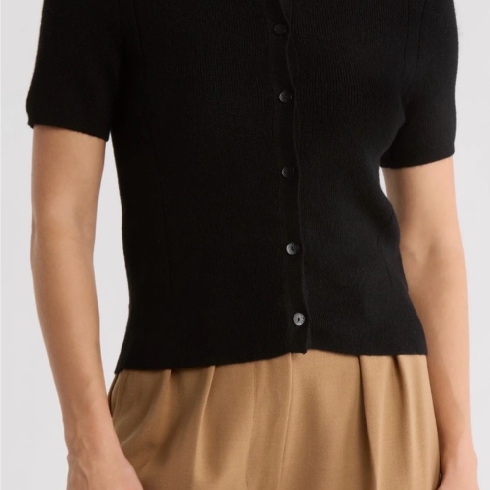 NWT Rag & Bone Michal Short Sleeve Cardigan Black Size L Button Front Sweater